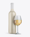 Ceramic Wine Bottle w/ White Wine Glass Mockup