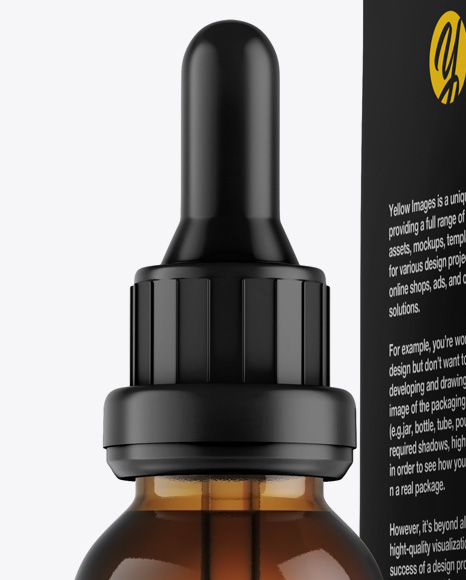 Amber Dropper Bottle w/ Box Mockup Amber Dropper Bottle w/ Box Mockup