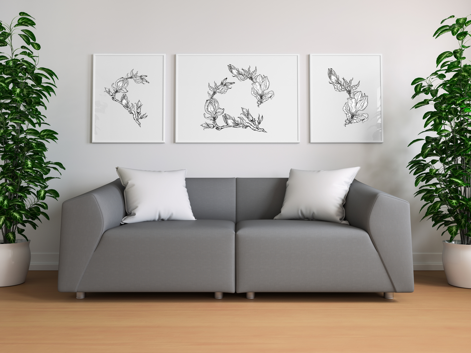 Graphic floral Magnolia elements for design