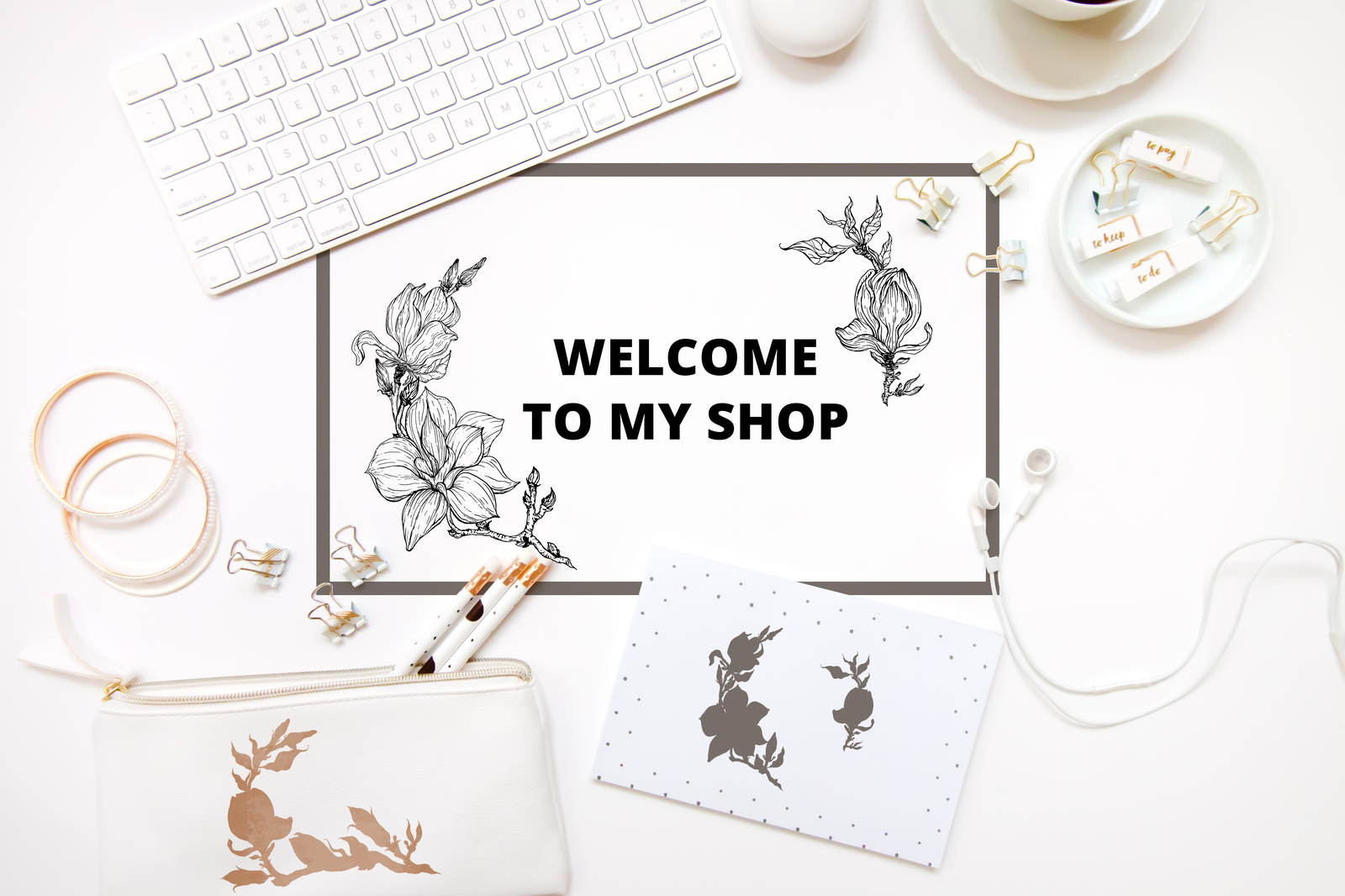 Graphic floral Magnolia elements for design