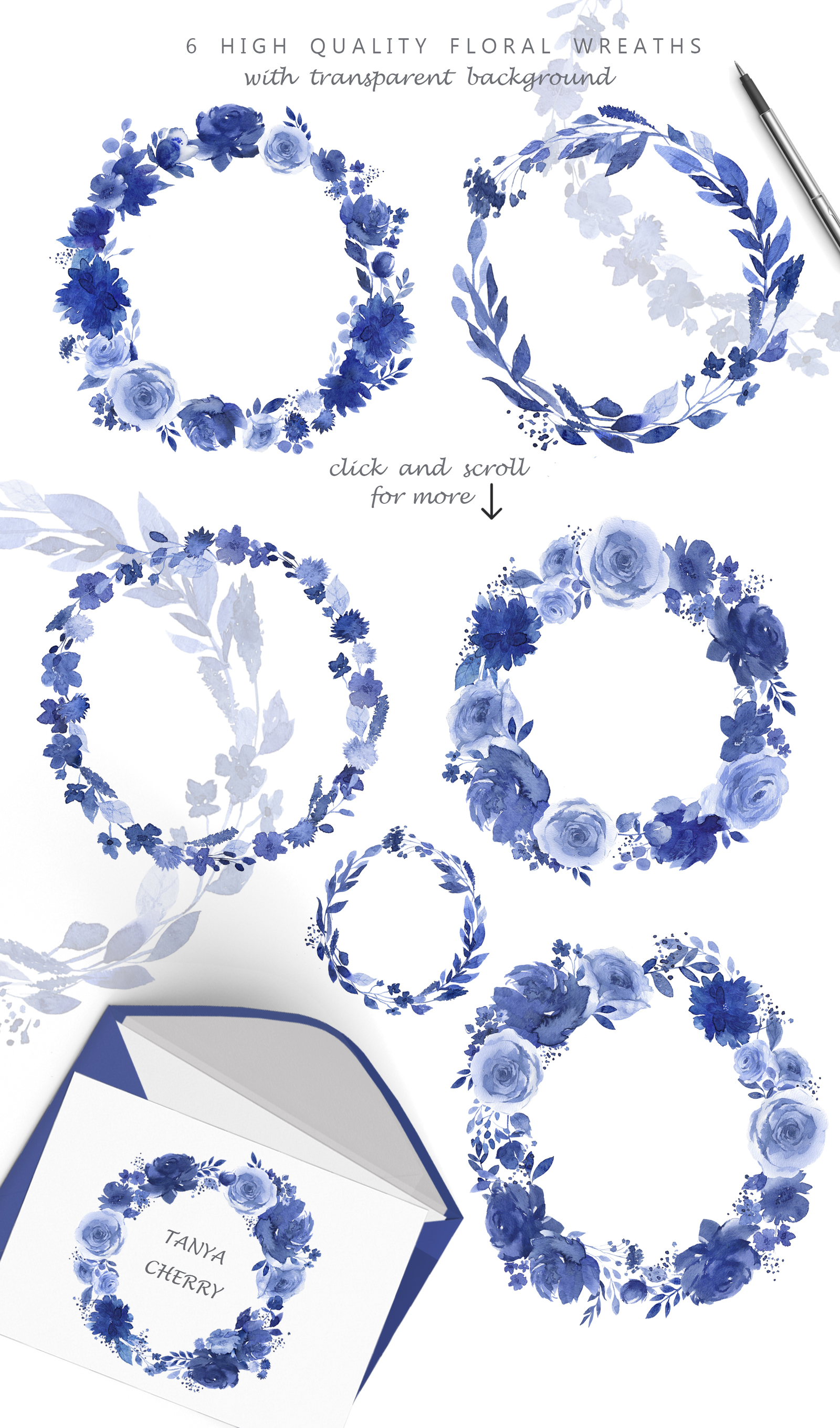 Watercolor Blue Flower Collection