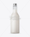 500ml Clear Glass Bottle w/ Milk Mockup