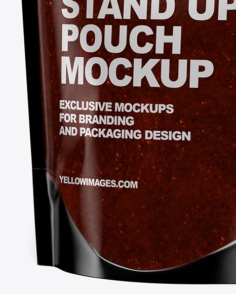 Glossy Transparent Stand-Up Pouch w/ BBQ Sauce Mockup