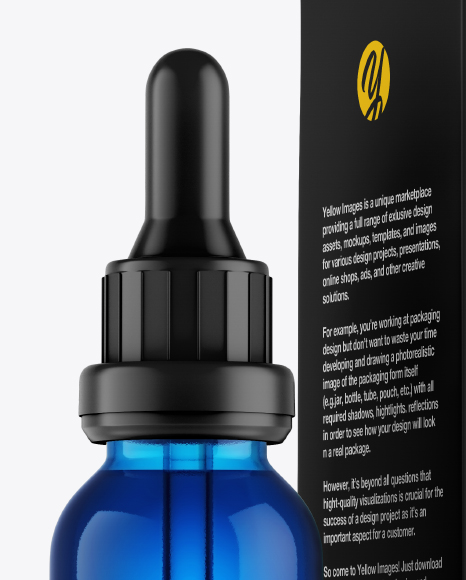 Blue Glass Dropper Bottle w/ Box Mockup