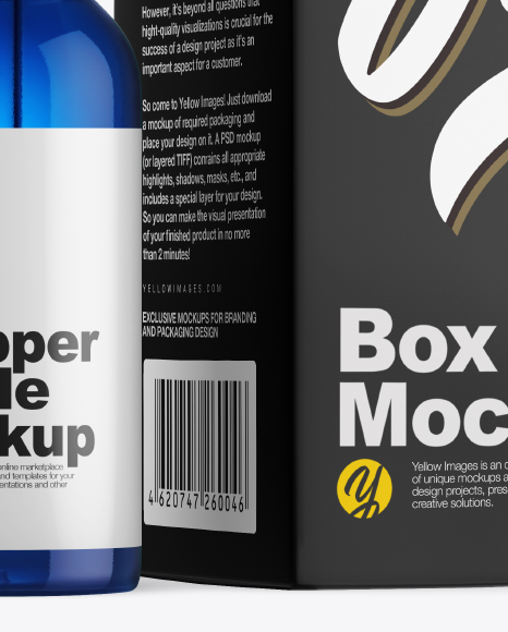 Blue Glass Dropper Bottle w/ Box Mockup