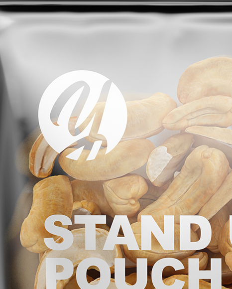 Glossy Transparent Stand-Up Pouch W/ Cashew Nuts Mockup