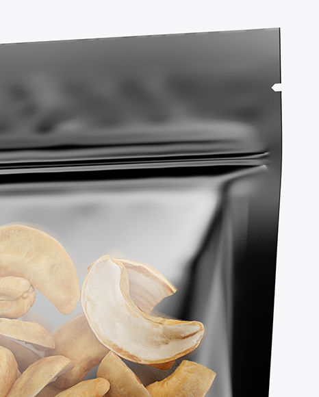 Glossy Transparent Stand-Up Pouch W/ Cashew Nuts Mockup
