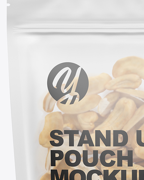 Matte Transparent Stand-Up Pouch W/ Cashew Nuts Mockup