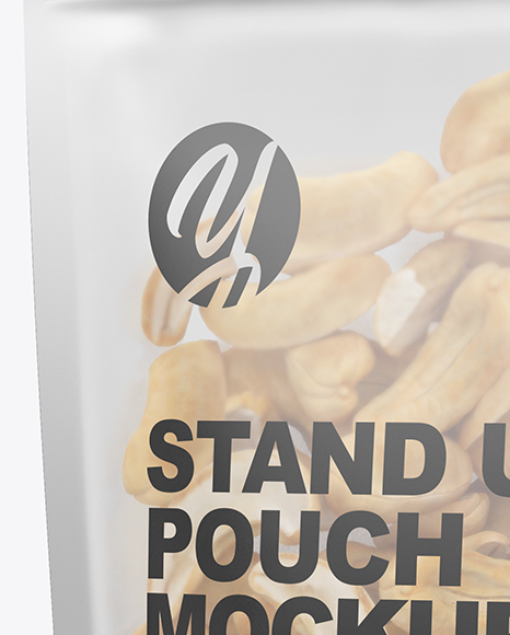 Matte Transparent Stand-Up Pouch W/ Cashew Nuts Mockup