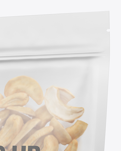 Matte Transparent Stand-Up Pouch W/ Cashew Nuts Mockup