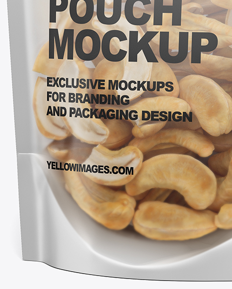 Matte Transparent Stand-Up Pouch W/ Cashew Nuts Mockup