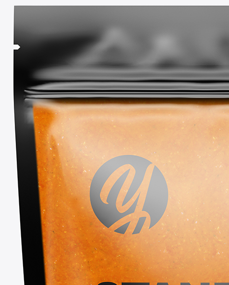 Glossy Transparent Stand-Up Pouch w/ Curry Sauce Mockup