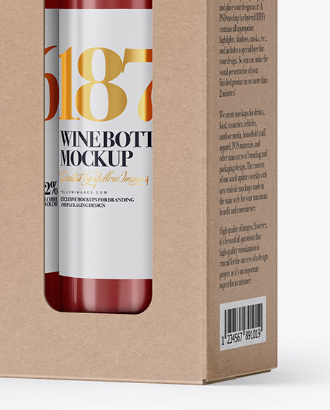 Kraft Rose Wine Bottles Box Mockup - Half Side View