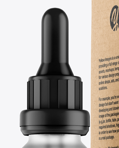 Frosted Glass Dropper Bottle w/ Kraft Box Mockup