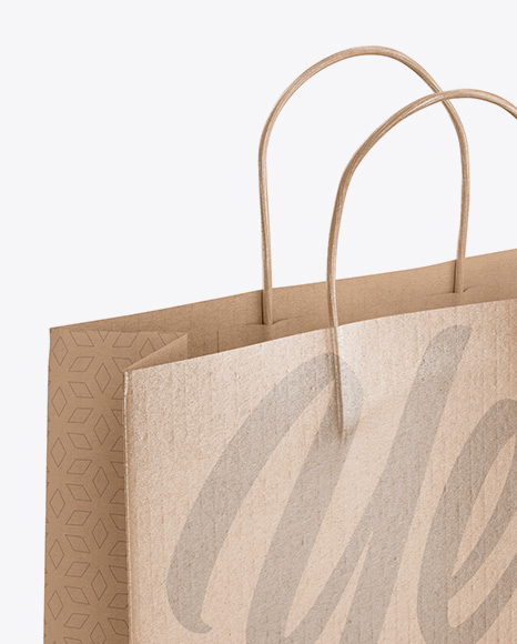 Kraft Glossy Shopping Bag with Rope Handle Mockup - Halfside View (High-Angle Shot)