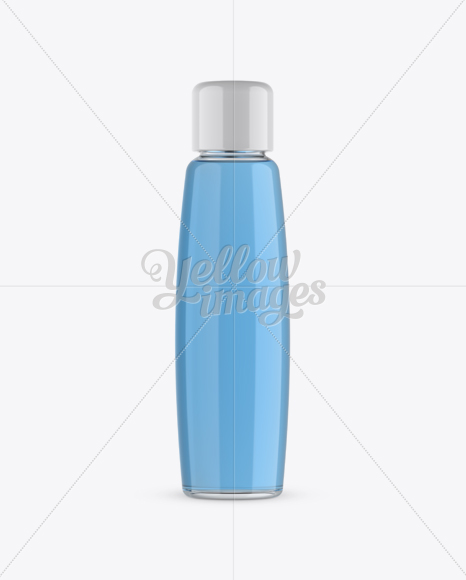 Clear Cosmetic Bottle W/ Blue Liquid Mockup