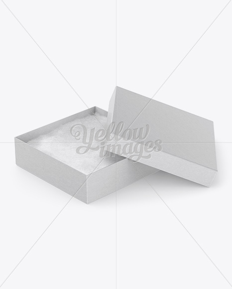 Square Jewelry Box With Cotton Fill Mockup - Halfside View (High-Angle Shot)