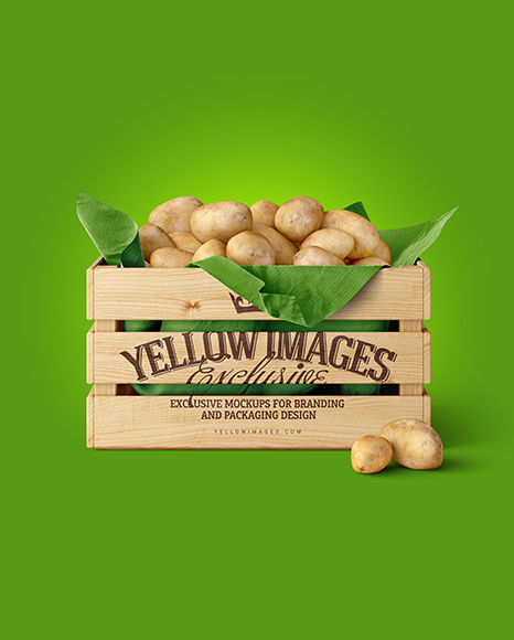 Wooden Crate With Potatoes Mockup