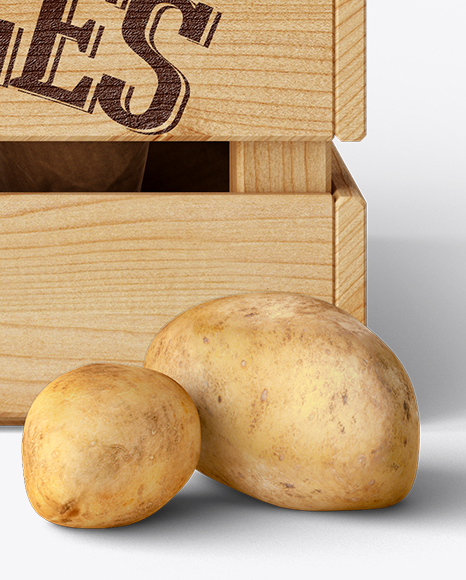 Wooden Crate With Potatoes Mockup