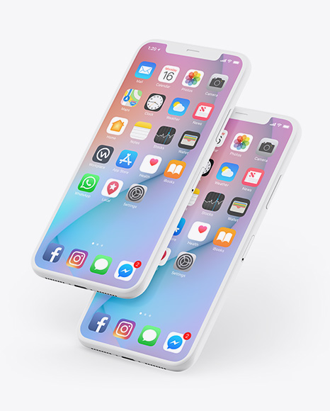 Two Clay Apple iPhones X Mockup