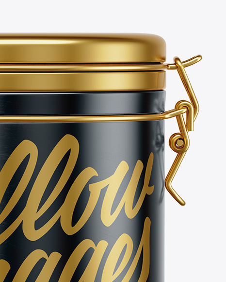 Matte Metallic Jar With Locking Lid Mockup