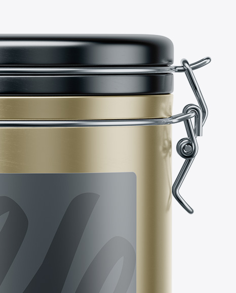 Matte Metallic Jar With Locking Lid Mockup