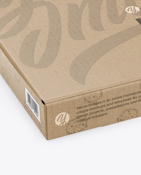 Kraft Pizza Box Mockup - Halfside View - Halfside View (high-angle shot)