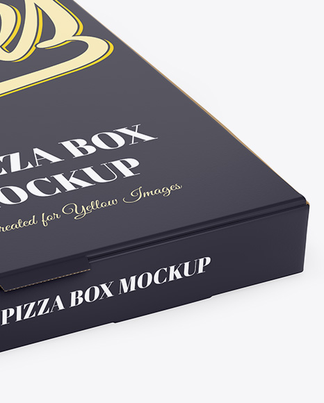 Glossy Pizza Box Mockup - Halfside View (high-angle shot)