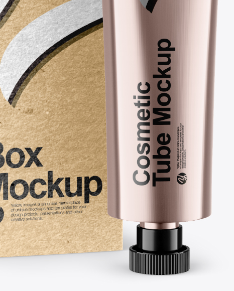 Metallic Cosmetic Tube w/ Kraft Box Mockup