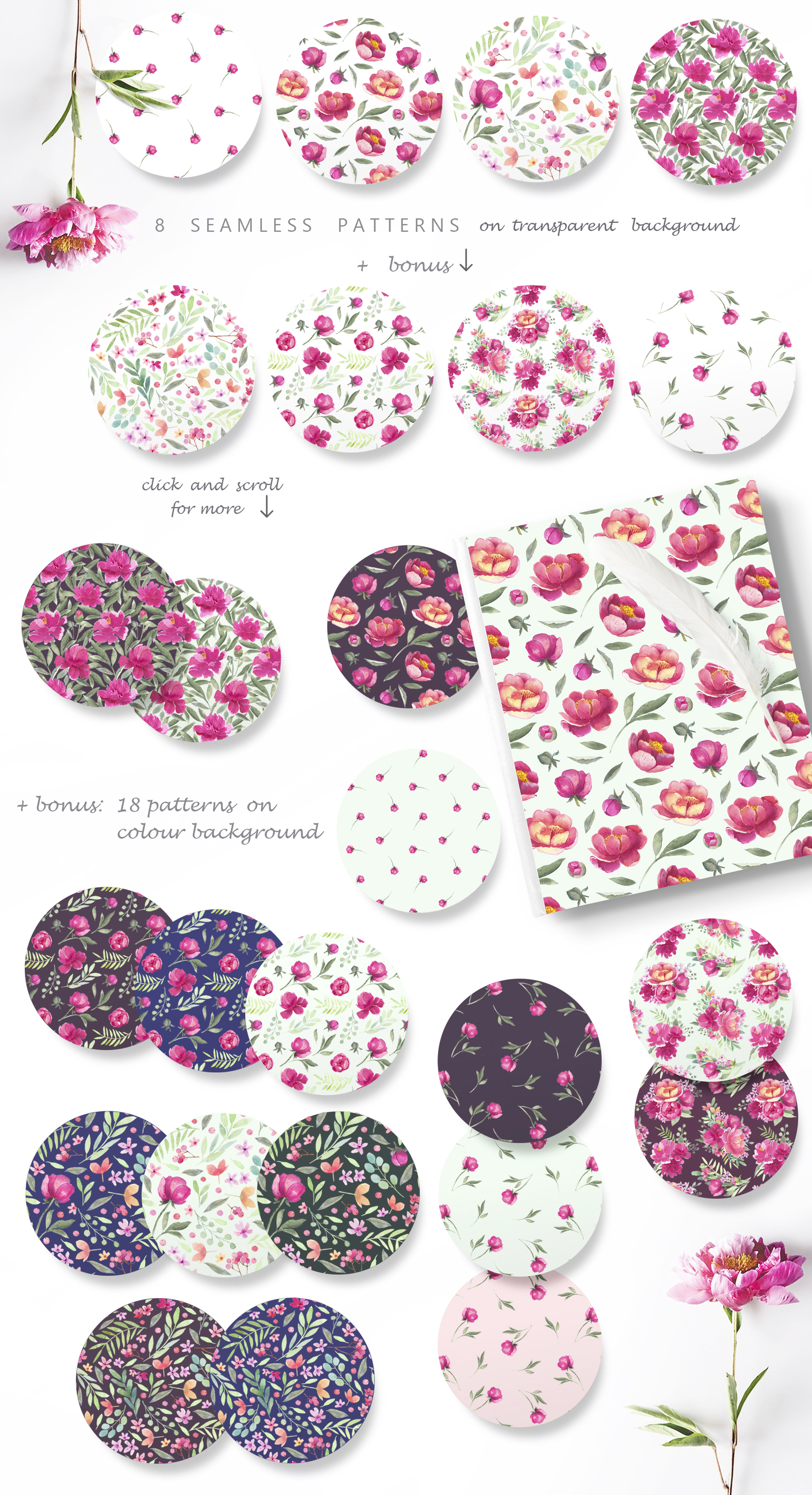 More Peonies Flower Graphic Set