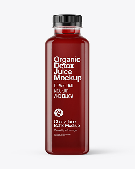 Square Cherry Juice Bottle Mockup