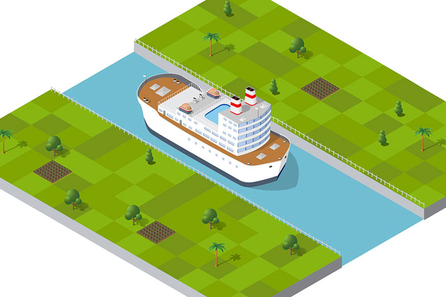 Isometric port cargo ship