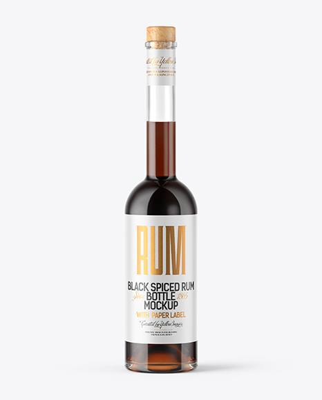 Black Rum Bottle with Wooden Cap Mockup