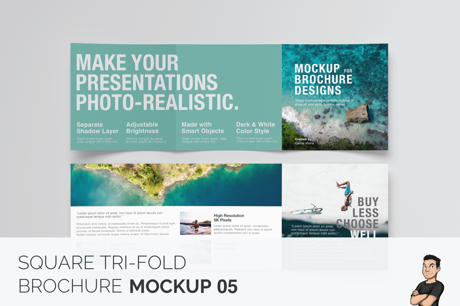 Square Tri-Fold Brochure Mockup 04 Square Tri-Fold Brochure Mockup 04