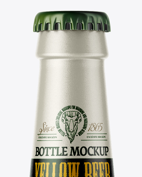 Green Glass Bottle with Lager Beer Mockup