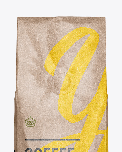 Glossy Kraft Coffee Bag With Valve Mockup - Front View