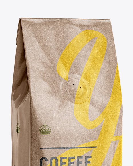 Glossy Kraft Coffee Bag With Valve Mockup - Halfside View