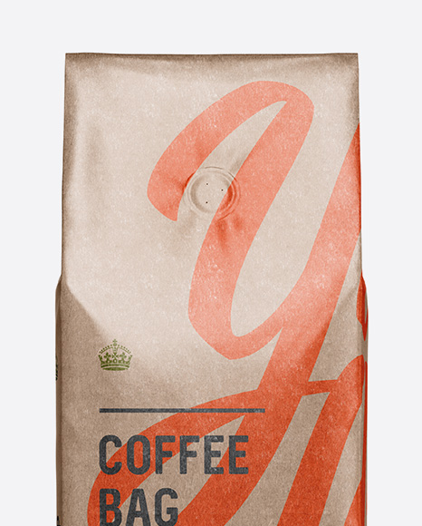 Glossy Kraft Coffee Bag With Valve Mockup - Front View