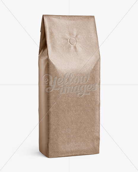 Glossy Kraft Coffee Bag With Valve Mockup - Halfside View