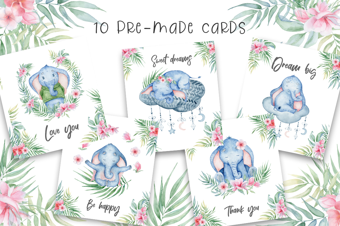 Lovely Elephants Watercolor set animals clipart