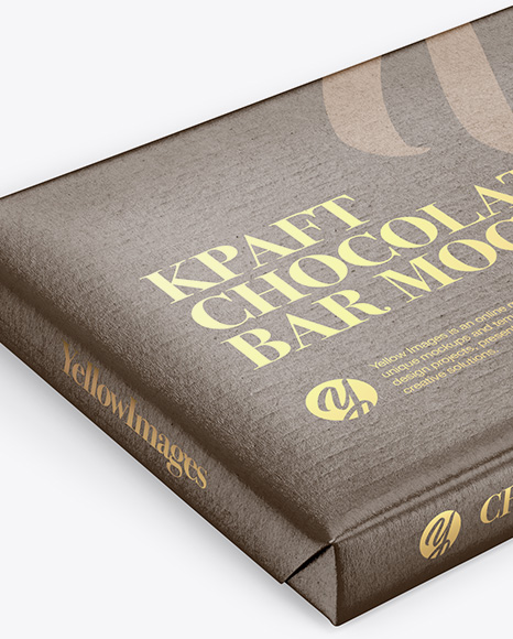 Kraft Glossy Chocolate Bar Mockup - Halfside View (High Angle Shot)