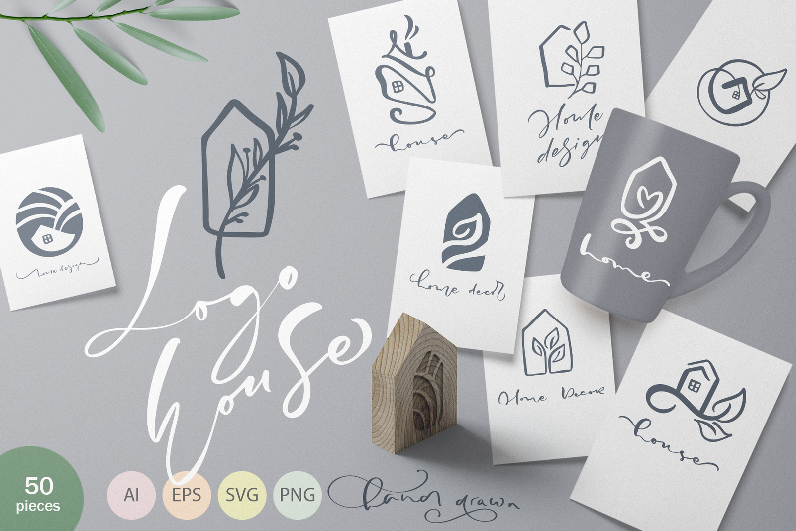 Hand drawn Logo House Vector elements SVG