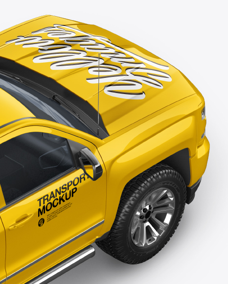 Full-Size Pickup Truck Mockup - Back Half Side View (High-Angle Shot)