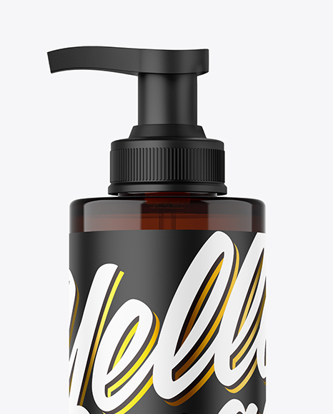 Amber Cosmetic Bottle with Pump Mockup