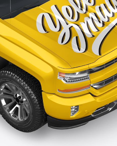 Full-Size Pickup Truck Mockup - Half Side View (High-Angle Shot)