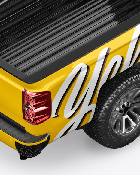 Full-Size Pickup Truck Mockup - Back Half Side View (High-Angle Shot)