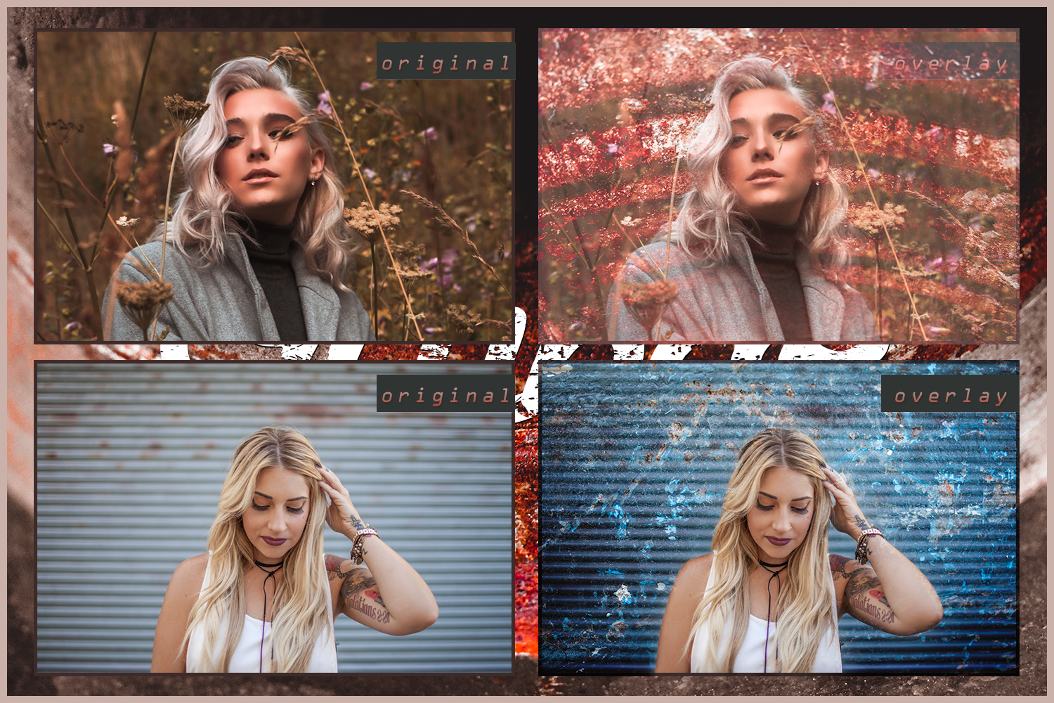 Grunge overlays vintage textures retro effects action preset