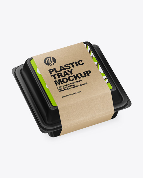 Plastic Tray with Paper Label Mockup