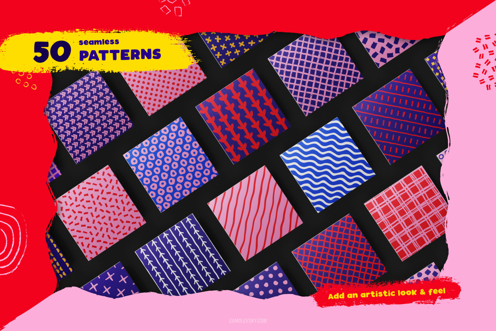 100 Hand-drawn seamless patterns and shapes