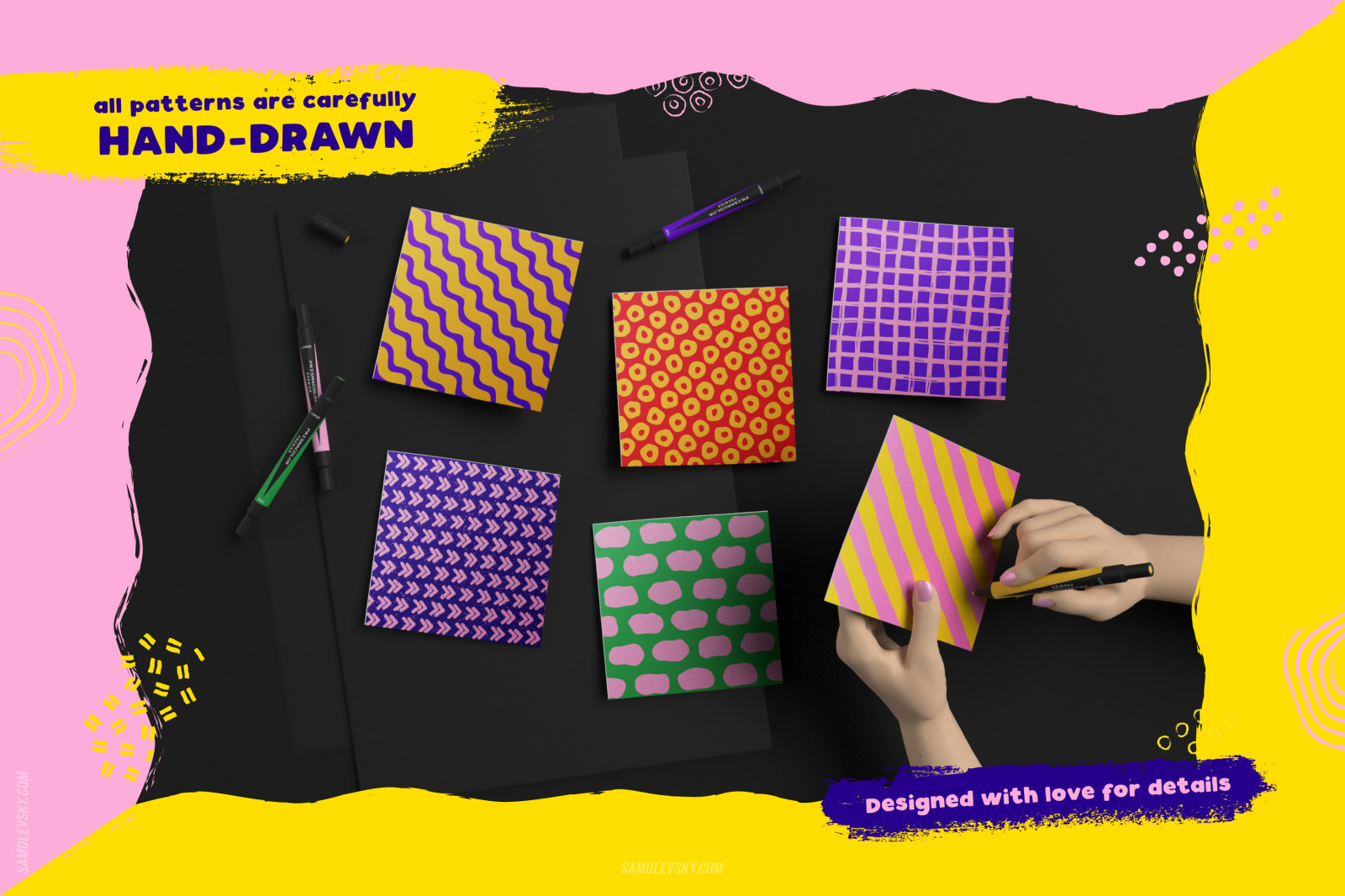 100 Hand-drawn seamless patterns and shapes